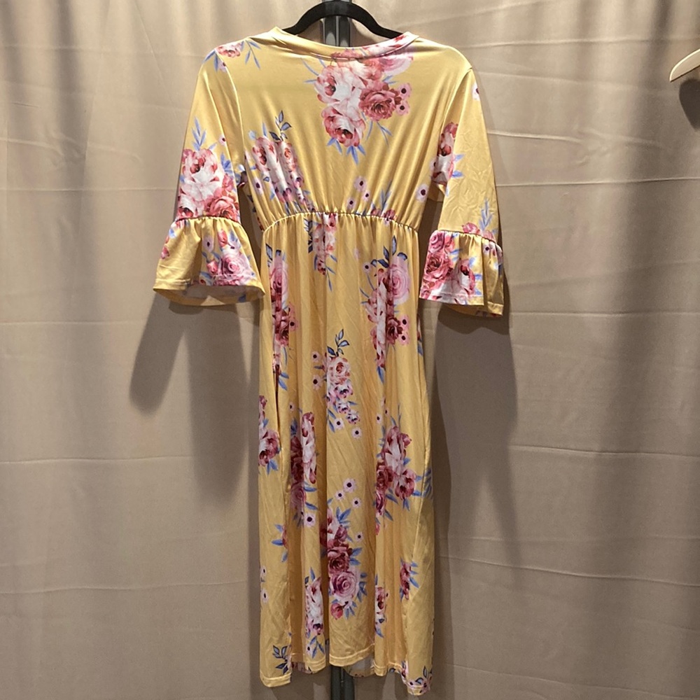 Yellow floral midi dress
